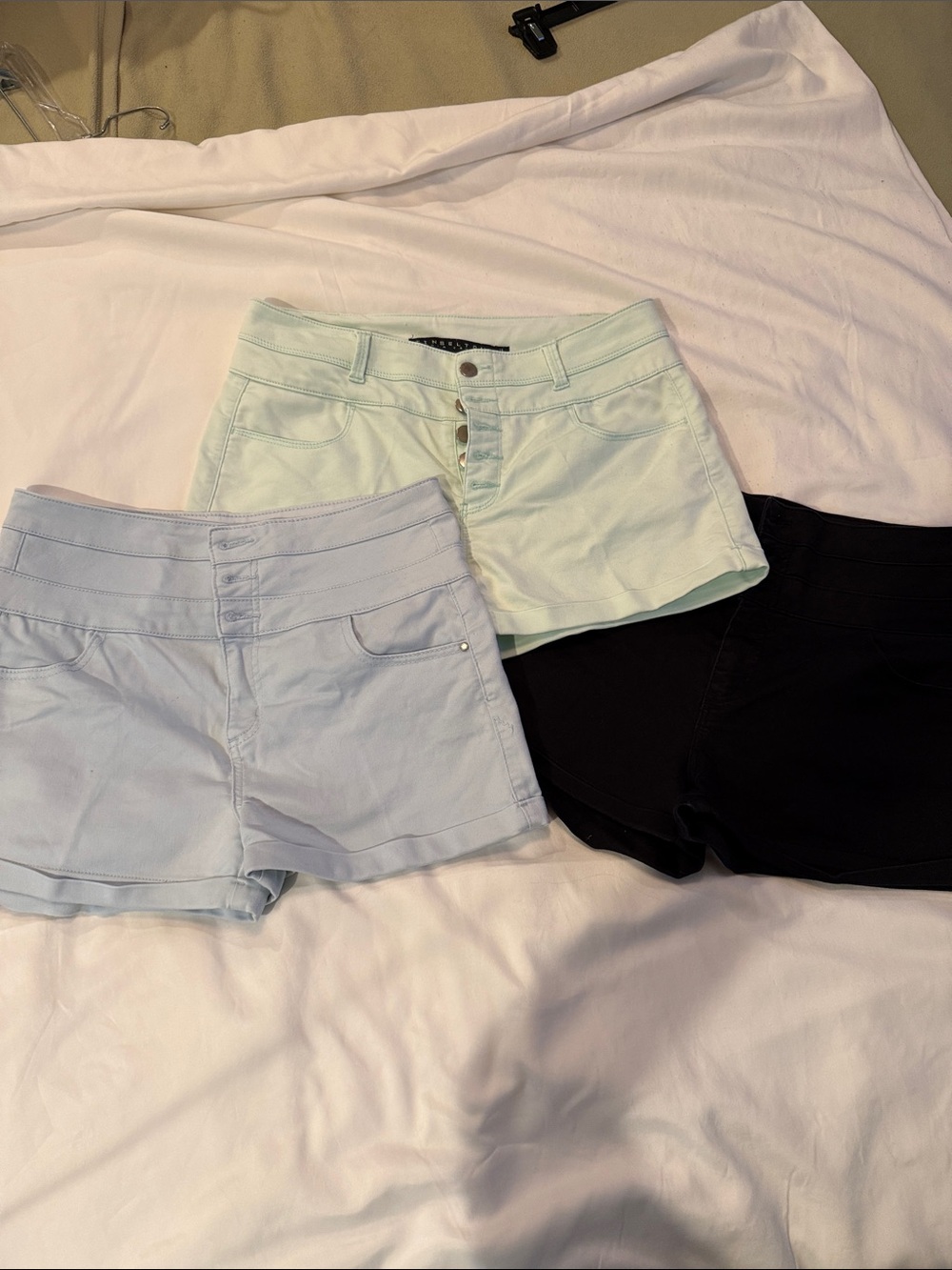 Tinseltown Women’s High Waist Shorts Trio — Mint, Light Blue, Black
